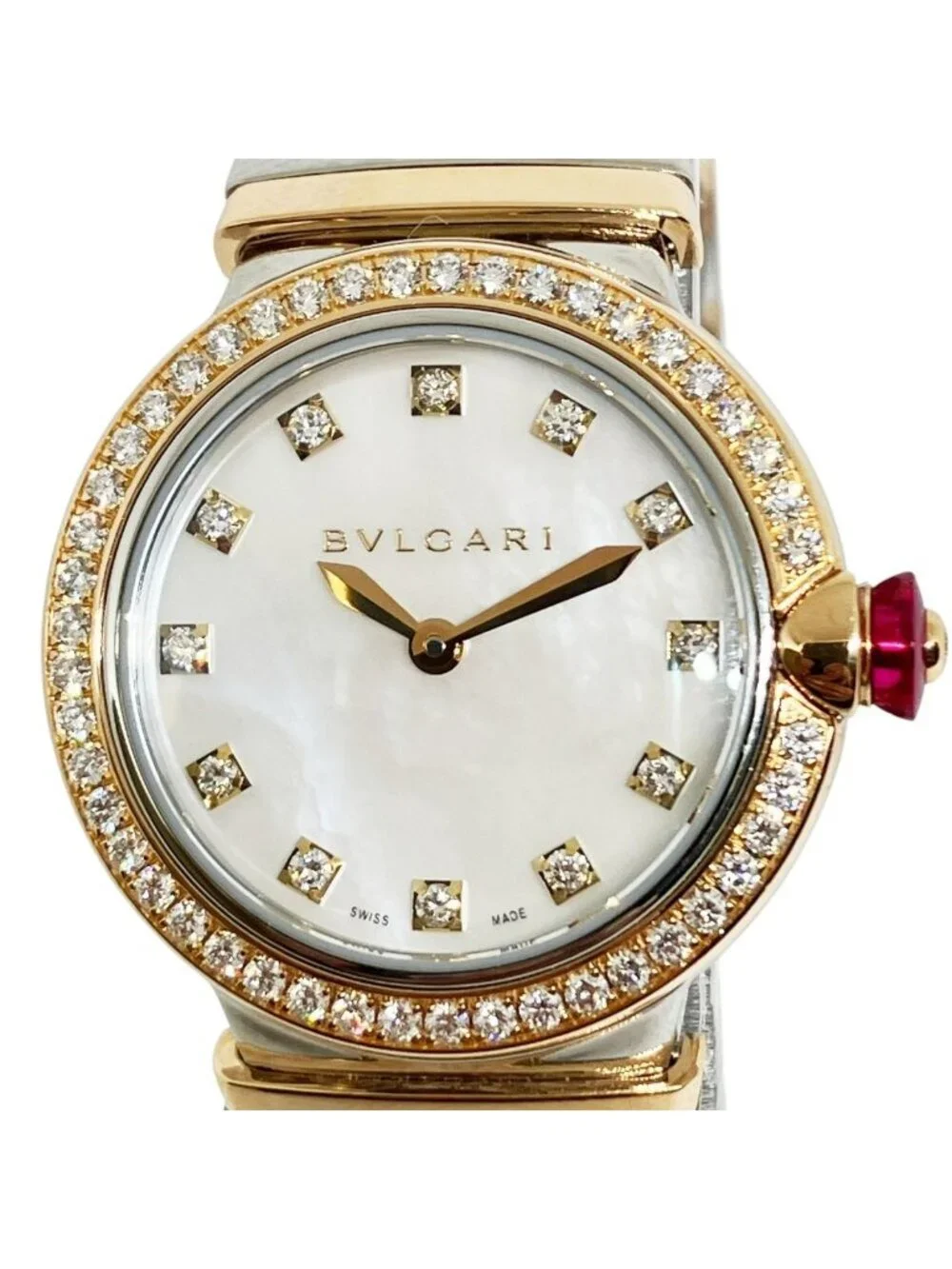 Bvlgari Lucea Tubogas Diamond Watch SS Quartz White Dial